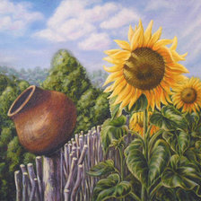 Схема вышивки «деревенский пейзаж с подсолнухами»