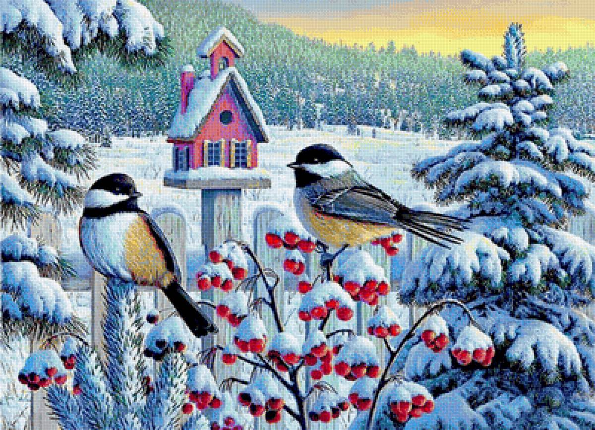 Серия "Зима пришла" - калина, зима, синички, снег - предпросмотр