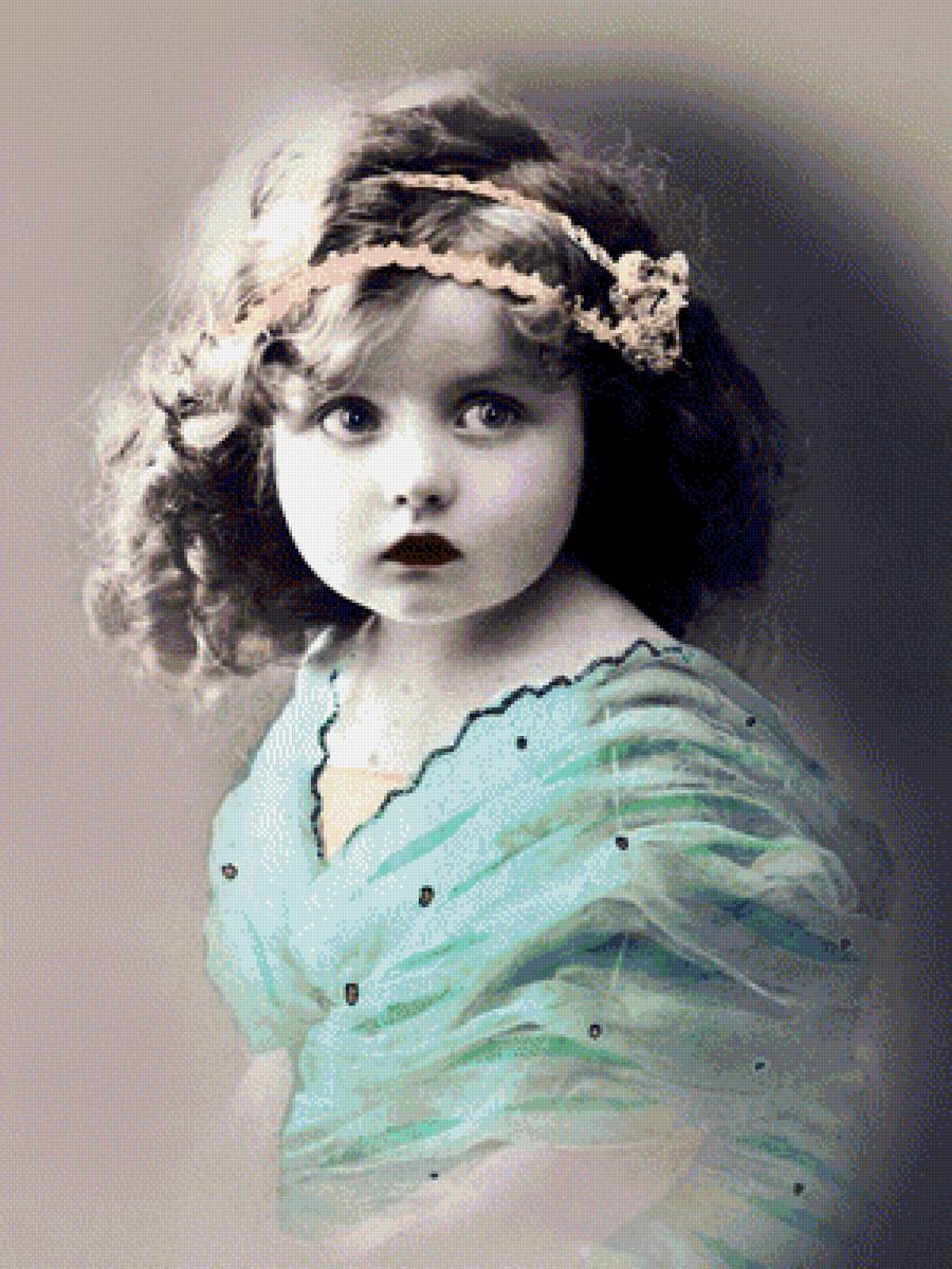 Девочка с грустными глазами - винтаж, бирюза, дети - предпросмотр