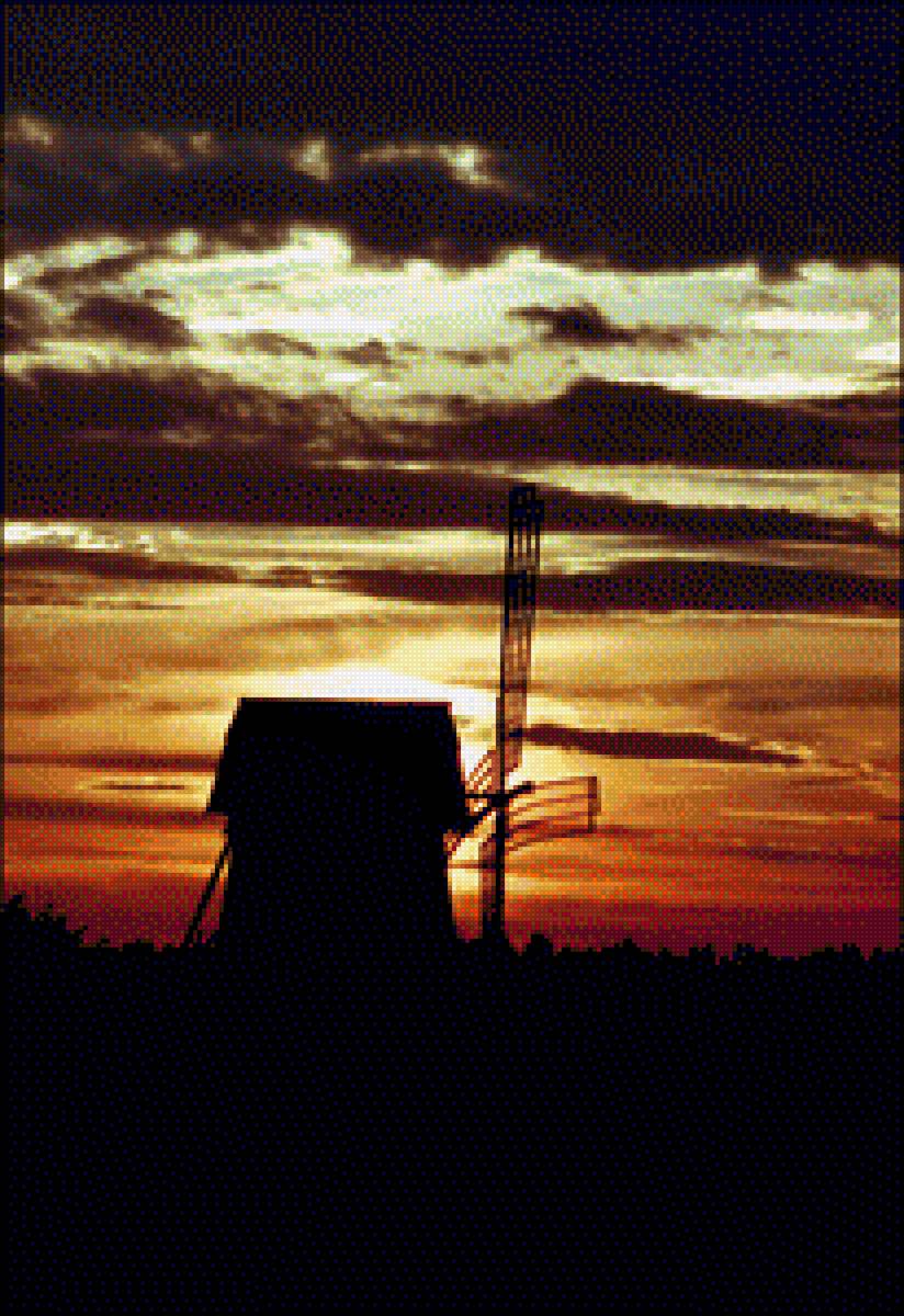 Мельница на закате - закат, мельница - предпросмотр