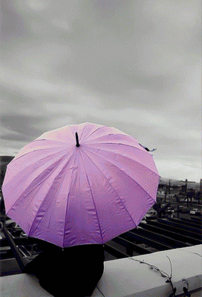 Сиреневый зонт - белый, сиреневый, зонтик, зонт, черный, монохром - предпросмотр