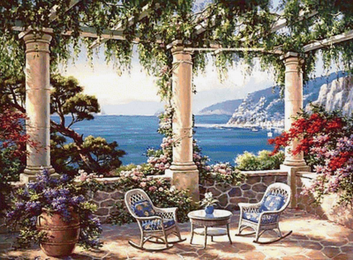 вид на море - природа, пейзаж, картина - предпросмотр