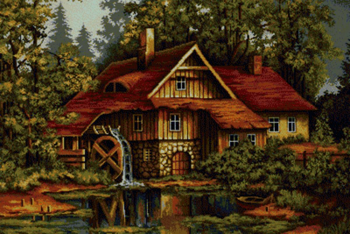 водяная мельница лето - предпросмотр