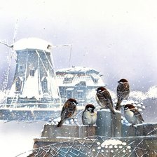 Схема вышивки «воробьи зимой»