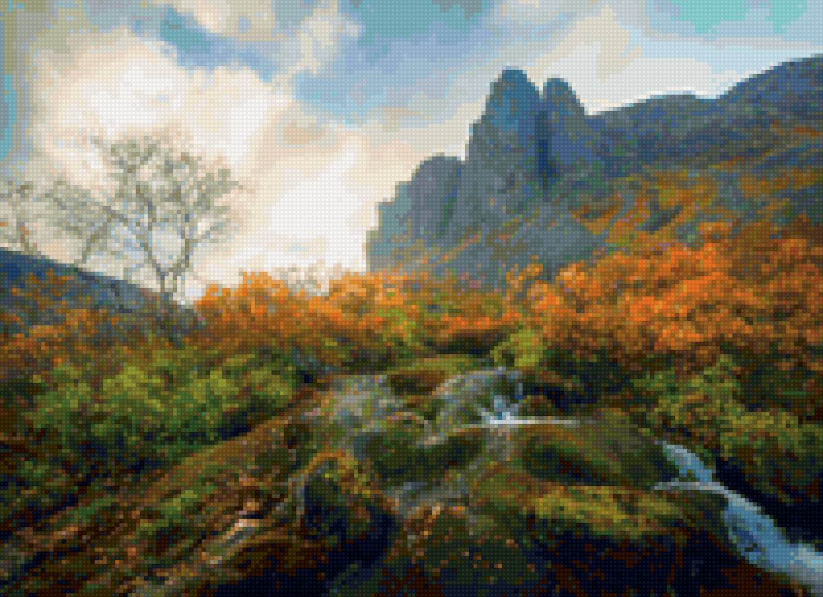 Осенние горы - камни, ручей, горы, осень - предпросмотр