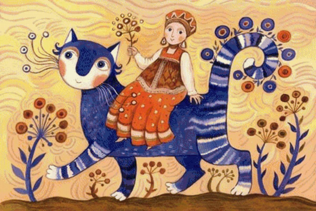 на синем сказочном коте - лесные жители, сказка, сказочный мир - предпросмотр