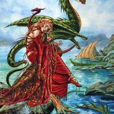 Схема вышивки «Девушка и драконы»