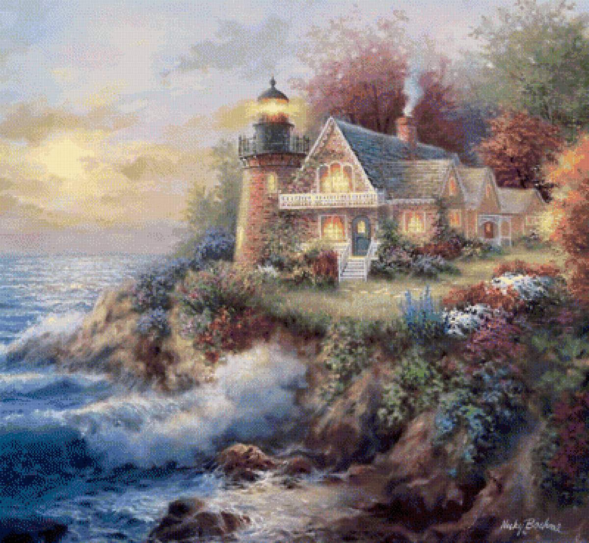 Шумный берег_Ники боэм - маяк домик берег море - предпросмотр