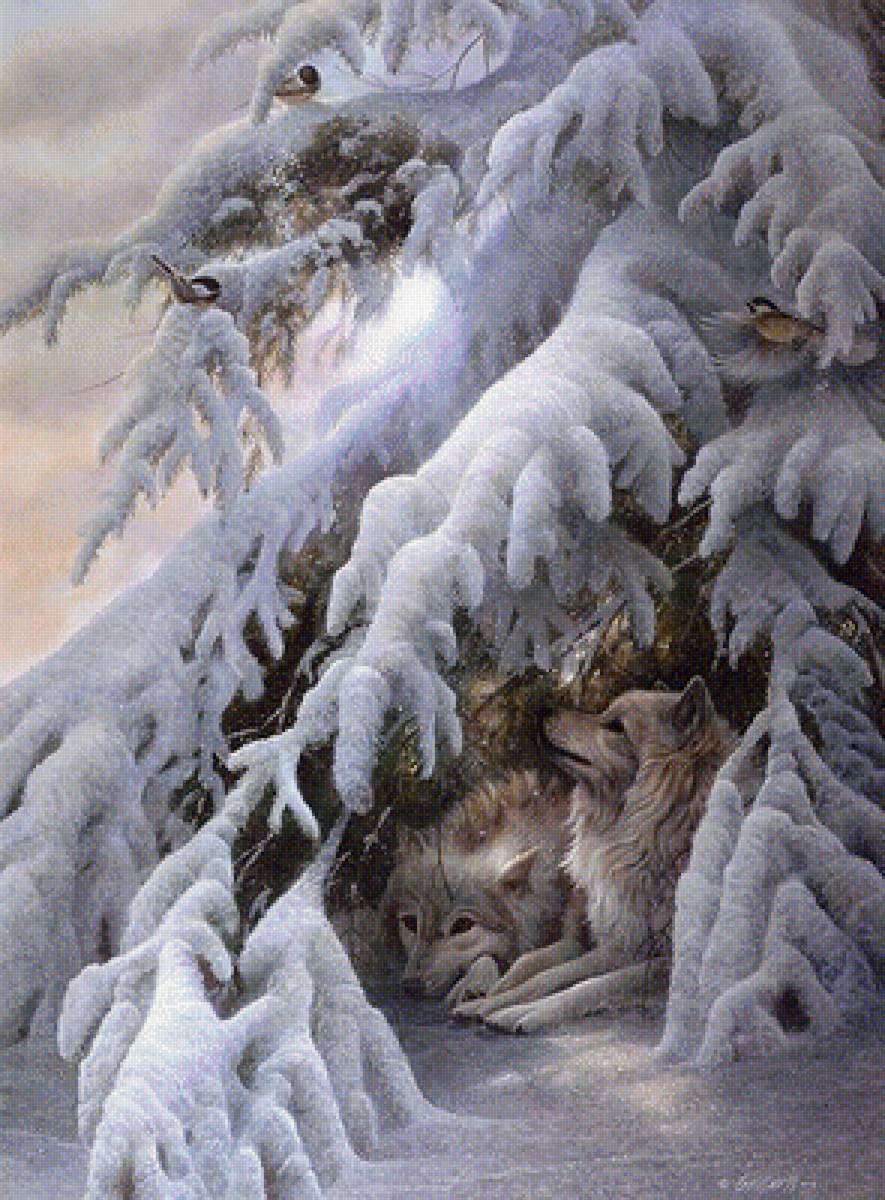 под елкой - животные, пейзаж, природа - предпросмотр