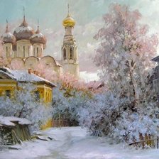 Схема вышивки «зимой в деревне»