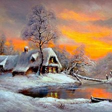 Зимний лес,домик