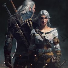 Схема вышивки «Геральт и Цири»