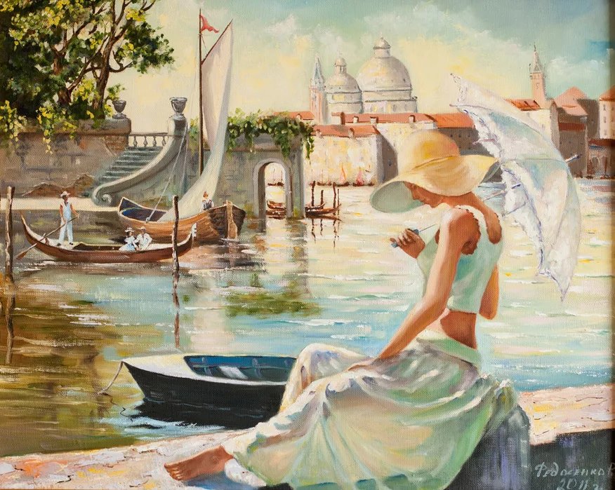 №1648273 - лодка, портрет, девушка, зонтик - оригинал