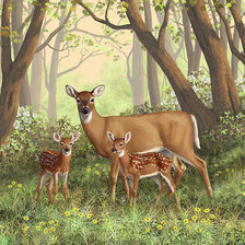 Схема вышивки «олени в лесу»