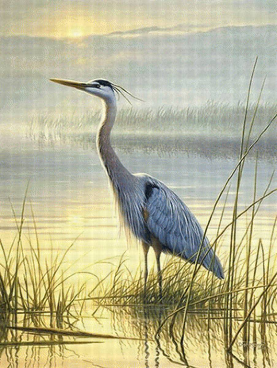 на озере - пейзаж, природа, картина - предпросмотр