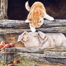 Схема вышивки «Котенок и поросенок»