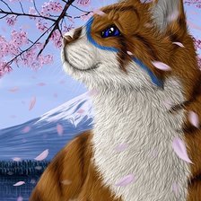 Схема вышивки «Котик под сакурой»