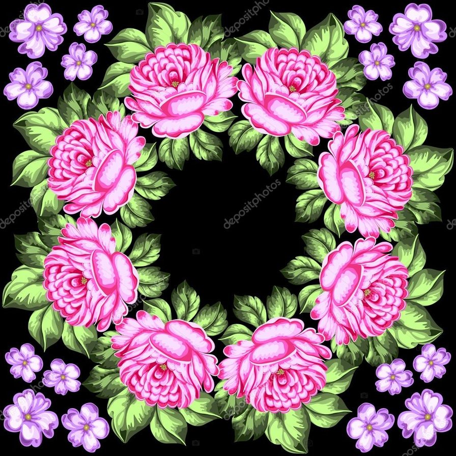 роспись жостовская - розы по кругу - розы, круг - оригинал