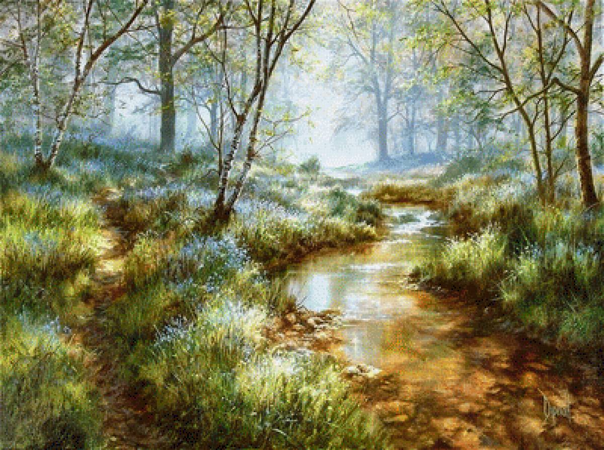 Солнечный ручей - лес, тропинка, солнце, лучи, ручей - предпросмотр