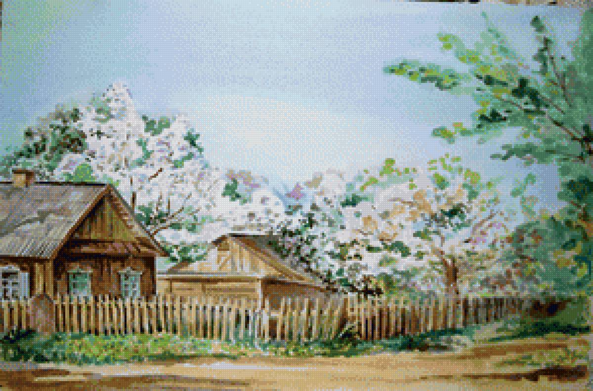 ДОМИК В ДЕРЕВНЕ - село, домик, деревня, акварель - предпросмотр