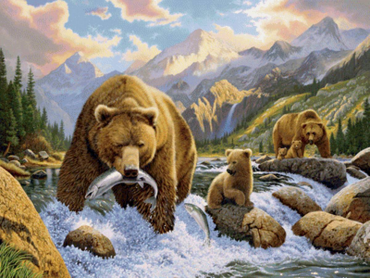 медведи - пейзаж, картина, природа - предпросмотр