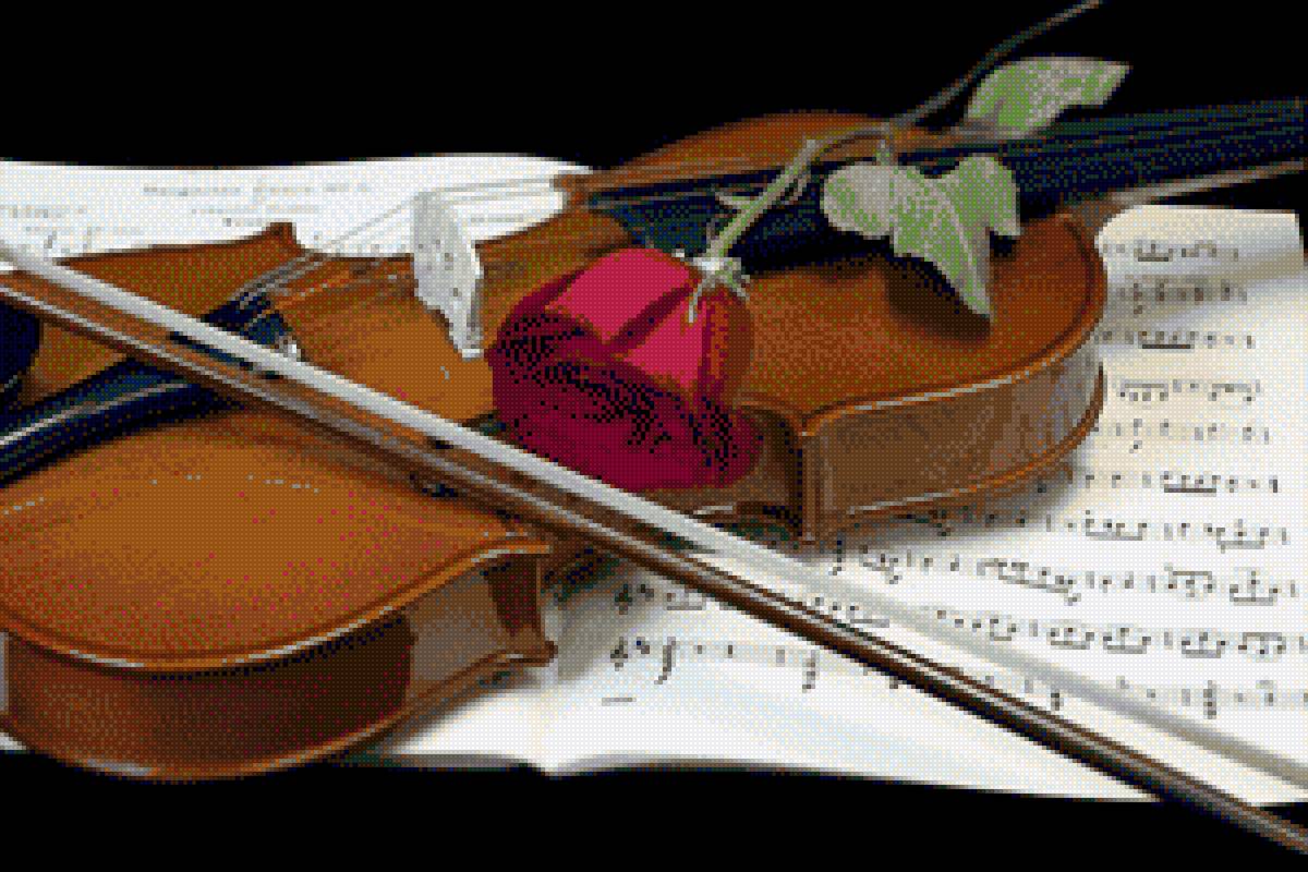 скрипка - скрипка, роза, ноты - предпросмотр