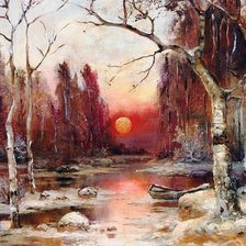 zachód nad leśnym strumieniem