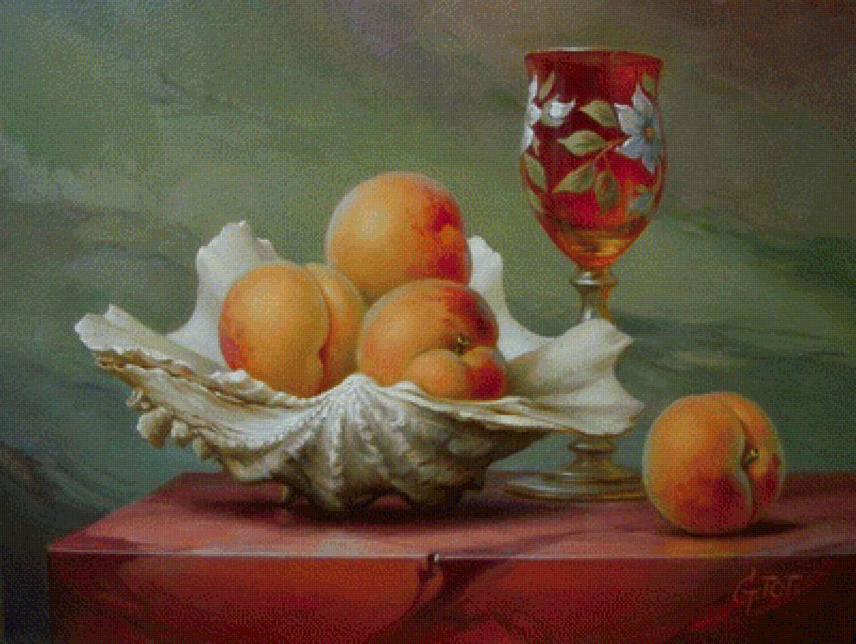 натюрморт - персики, вино - предпросмотр