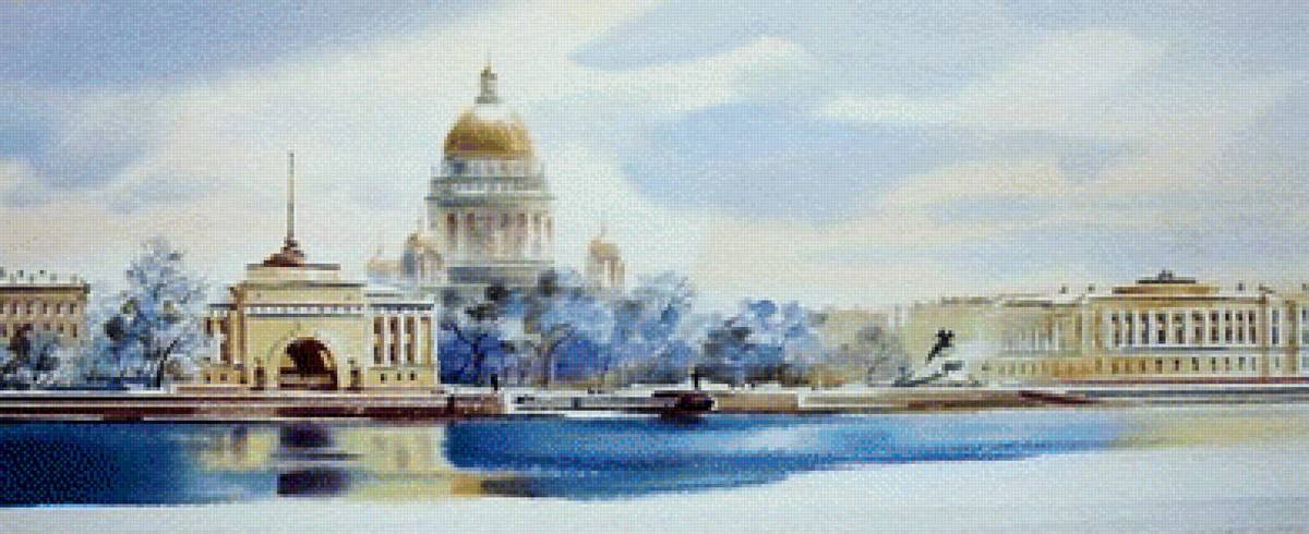 Зима в городе - отражение, река, здания, снег, санкт-петербург - предпросмотр