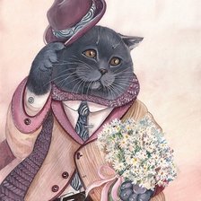 Схема вышивки «Кот с букетом»