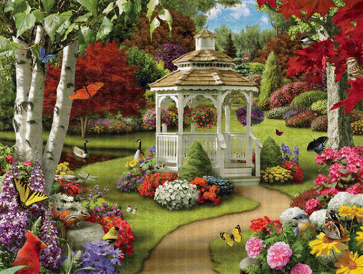 Природа - тропинка, беседка, отдых, цветы, парк - предпросмотр