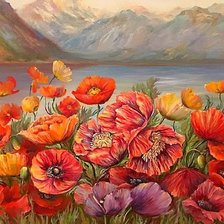 Схема вышивки «красные маки Иссык-Куля»