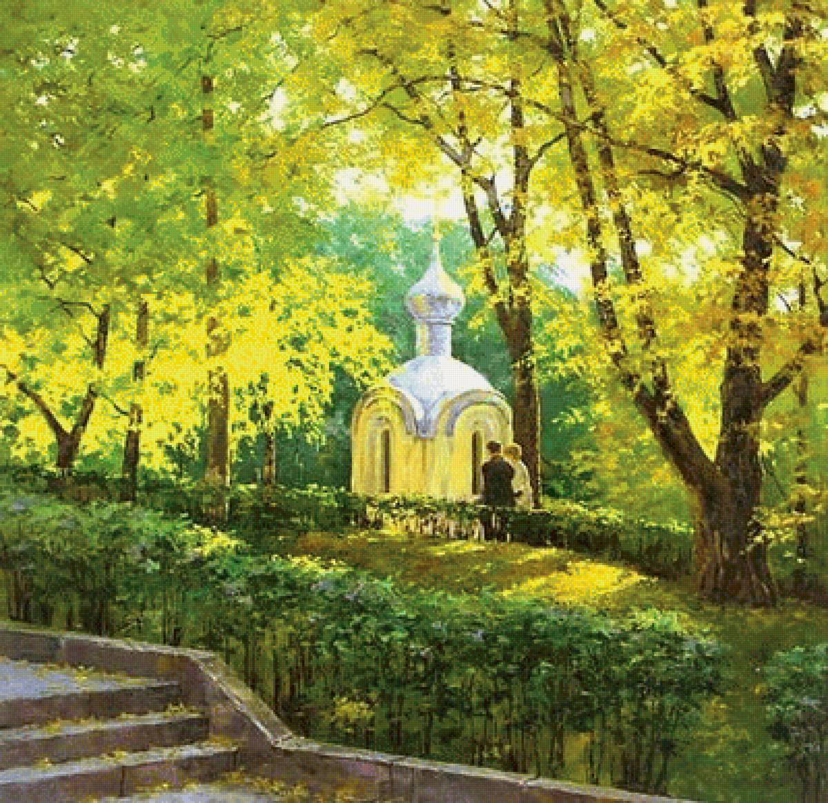 прогулка в парке - живопись, картина, люди - предпросмотр