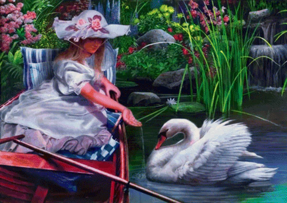 №1666383 - лебедь, пруд, девушка - предпросмотр