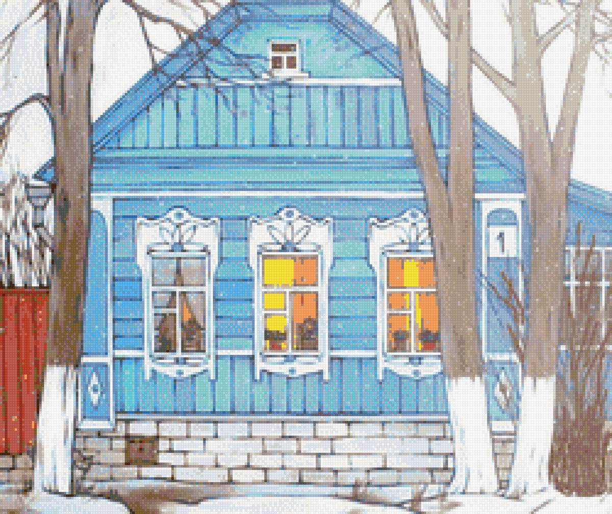 Мартовские сумерки,Дина Калинкина - улица.снег, дом - предпросмотр