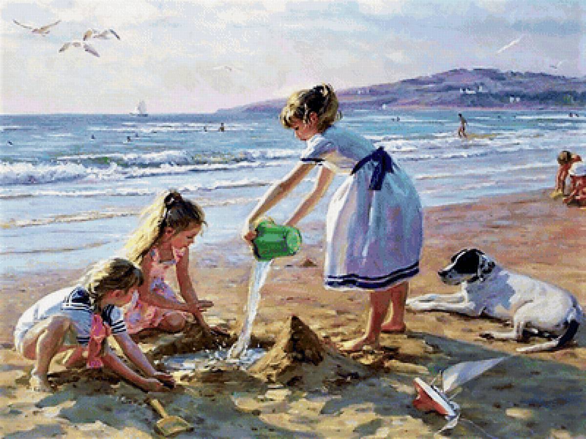 дети у моря - дети, люди, живопись, картина - предпросмотр