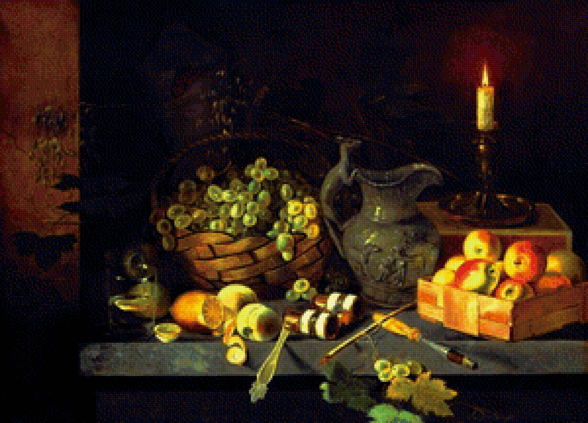 Хруцкий. Натюрморт со свечой - картина, художники - предпросмотр