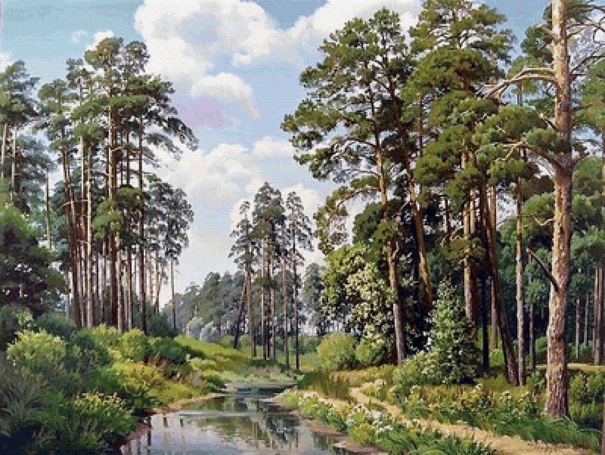 сосны - природа, лето, живопись, картина - предпросмотр