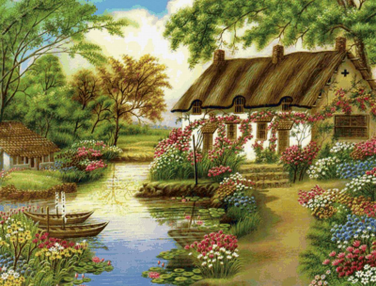 цветущий сад - дом, лето, цветы - предпросмотр