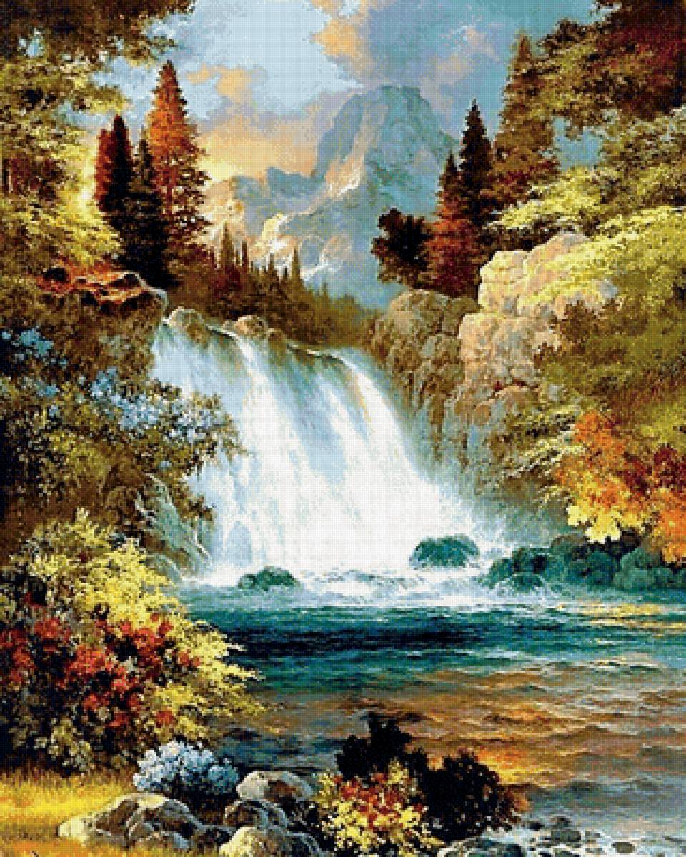 бурный поток - живопись, природа, картина - предпросмотр