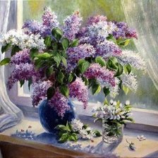 Схема вышивки «Сирень на окне»