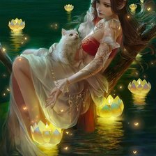 Схема вышивки «красавица в лотосах»