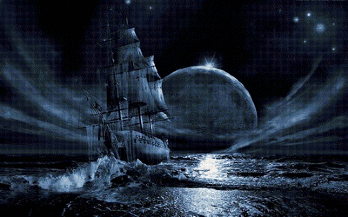 Лунный путь - море, корабль, ночь - предпросмотр