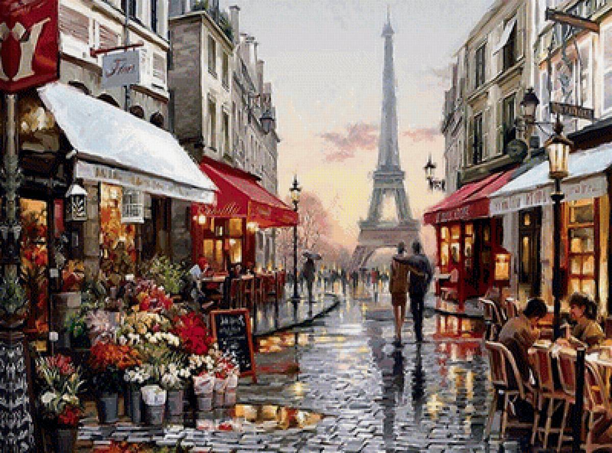 парижская улочка - улица. эйфелева башня. пара - предпросмотр