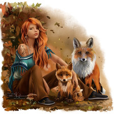 Схема вышивки «девушка с лисятами»