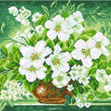 Схема вышивки «цветы на зелёной канве»