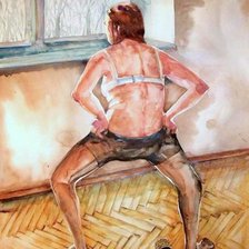 Схема вышивки «Женщина, надевающая колготки»