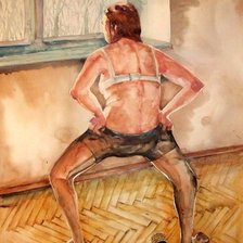 Схема вышивки «Женщина, надевающая колготки»