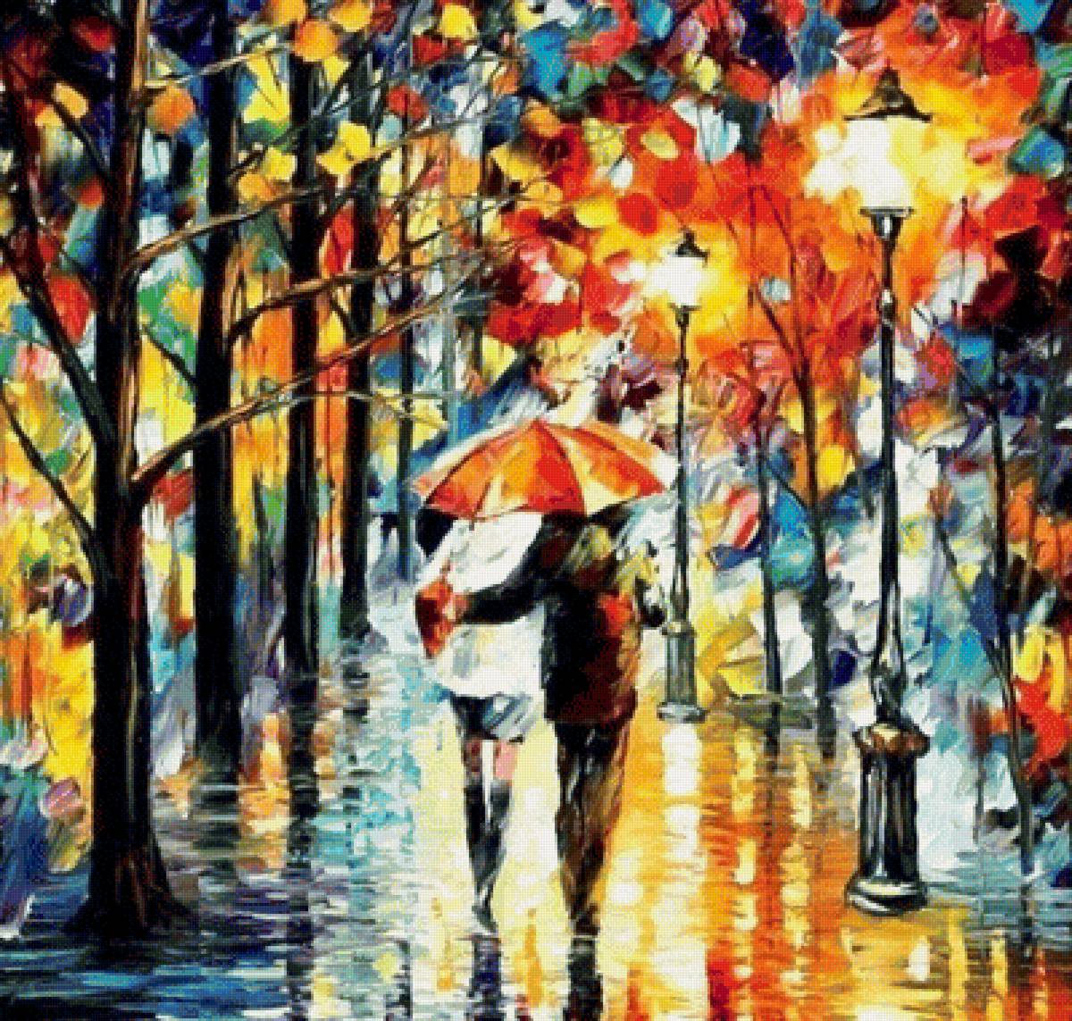 осенний парк - люди. акварель - предпросмотр