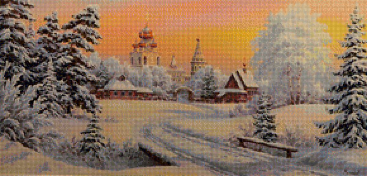 зима - снег, зима, церковь, мостик - предпросмотр